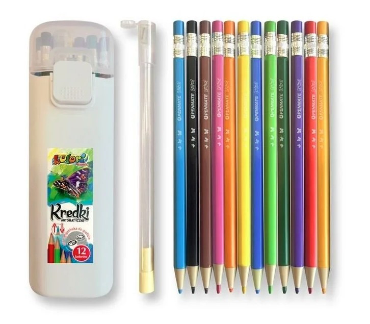 Kredki automatyczne 12 kol. w tubie + temperówka Penmate Kolori Tadeo